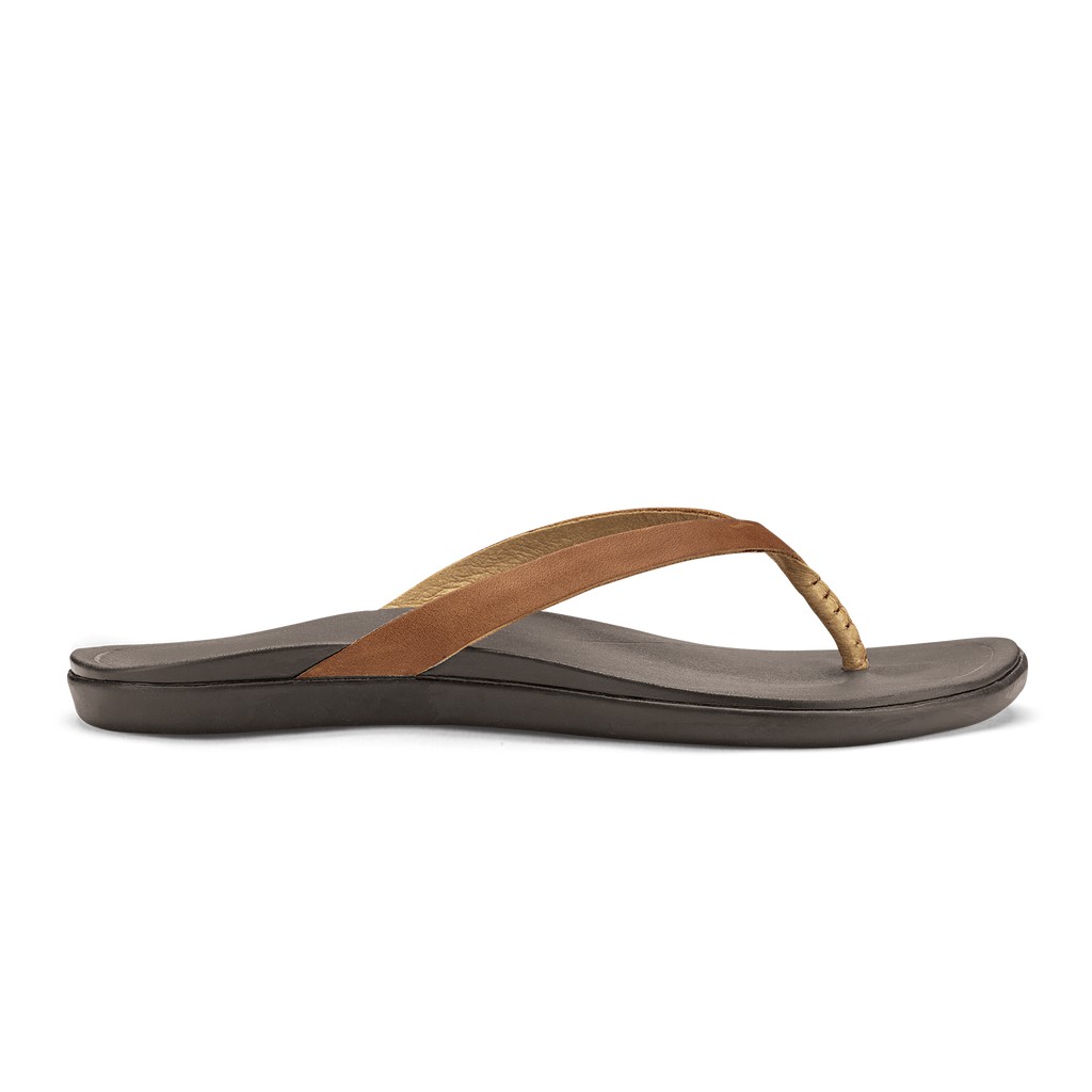 Olukai Zehentrenner Damen - Ho Opio Comfy & Classic Leder DunkelBraun - 51374RBJC